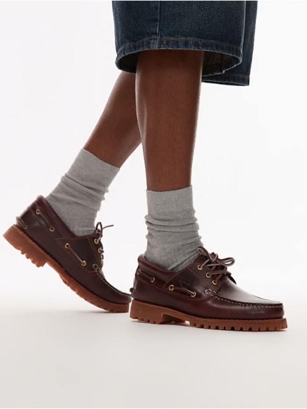 Like New Timberland Men's 3 Eye Leather Boat Shoes with Lug Sole size 10